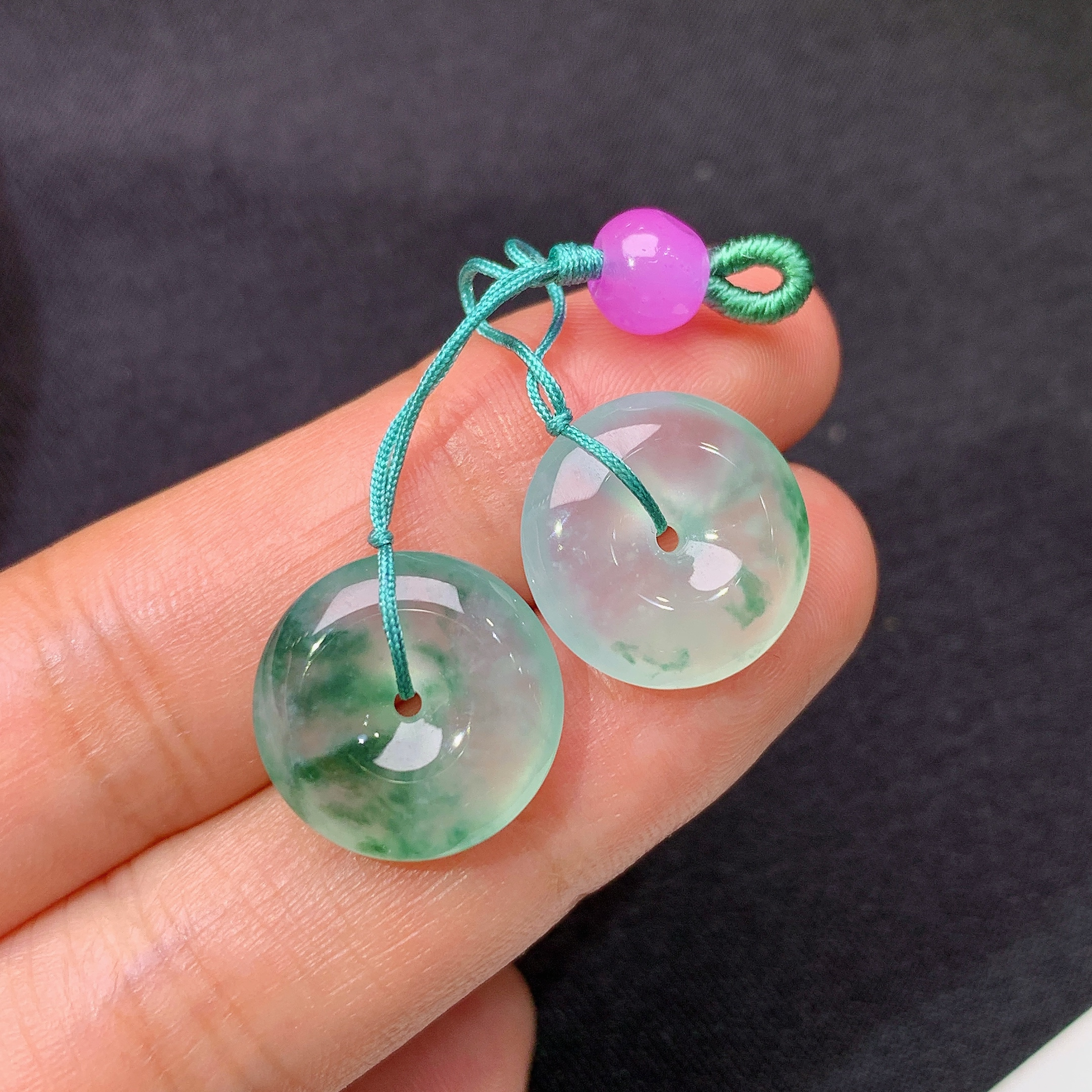 冰飘花平安扣一对，镶嵌佳品，冰润细腻，种水足 Zha 整体尺寸14.6*4.1