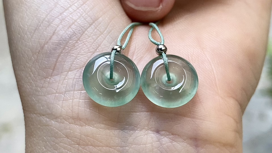 玻璃蓝钢平安扣一对,12*4.3 完整