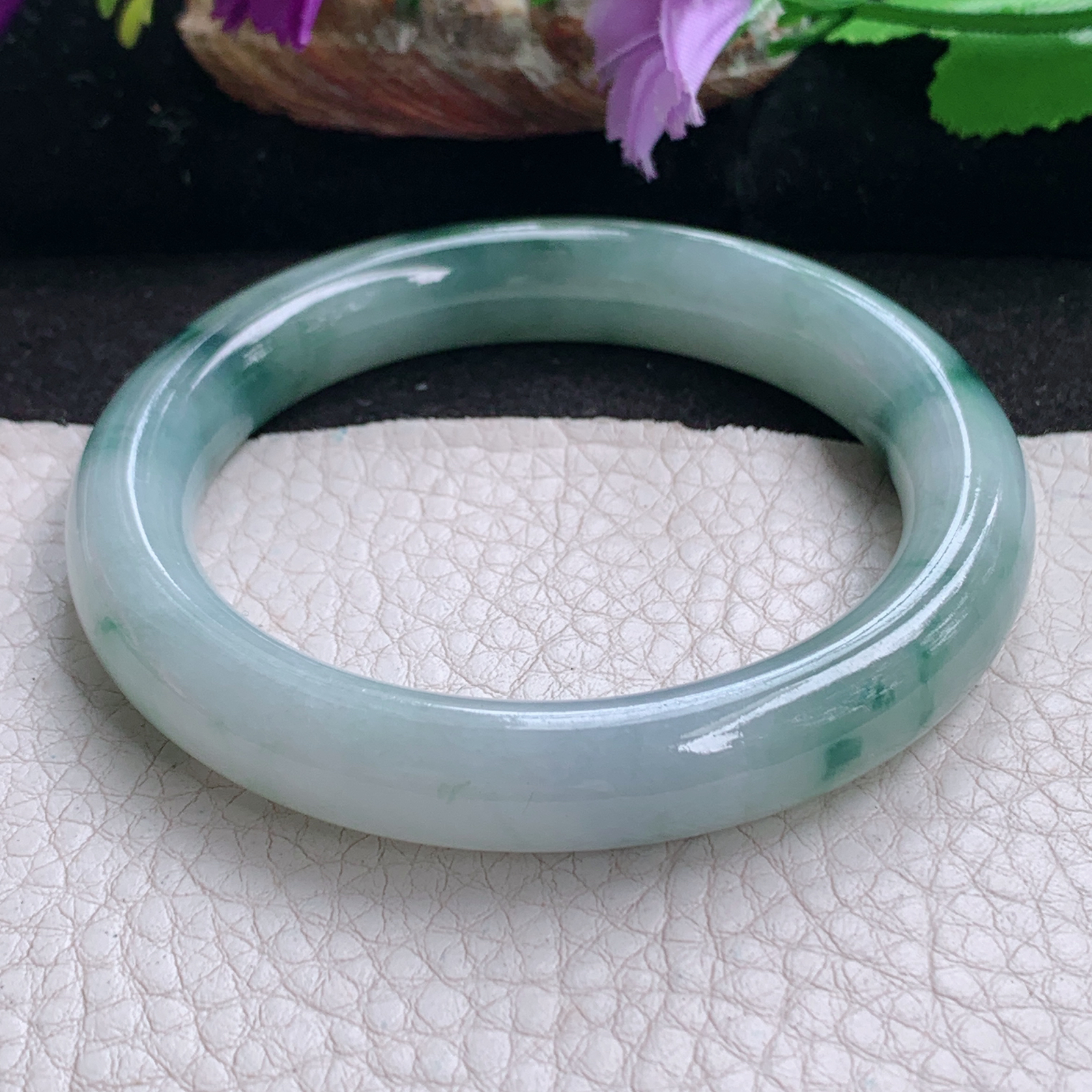 ee实拍53*10*9.5美人镯 缅甸翡翠玉手镯水润飘花清秀圆条玉手环