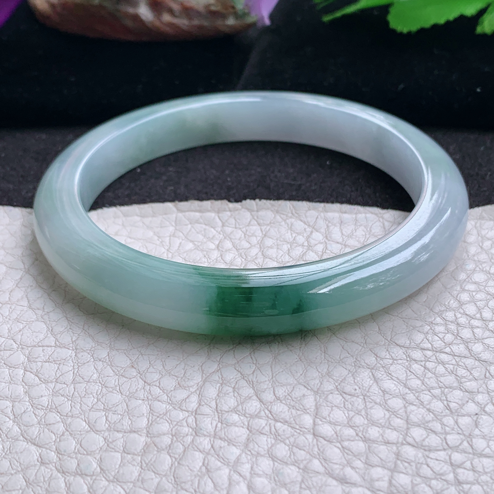 js大圈口60*9.2*8.5平安镯 缅甸翡翠玉手镯冰飘花正圈玉手环