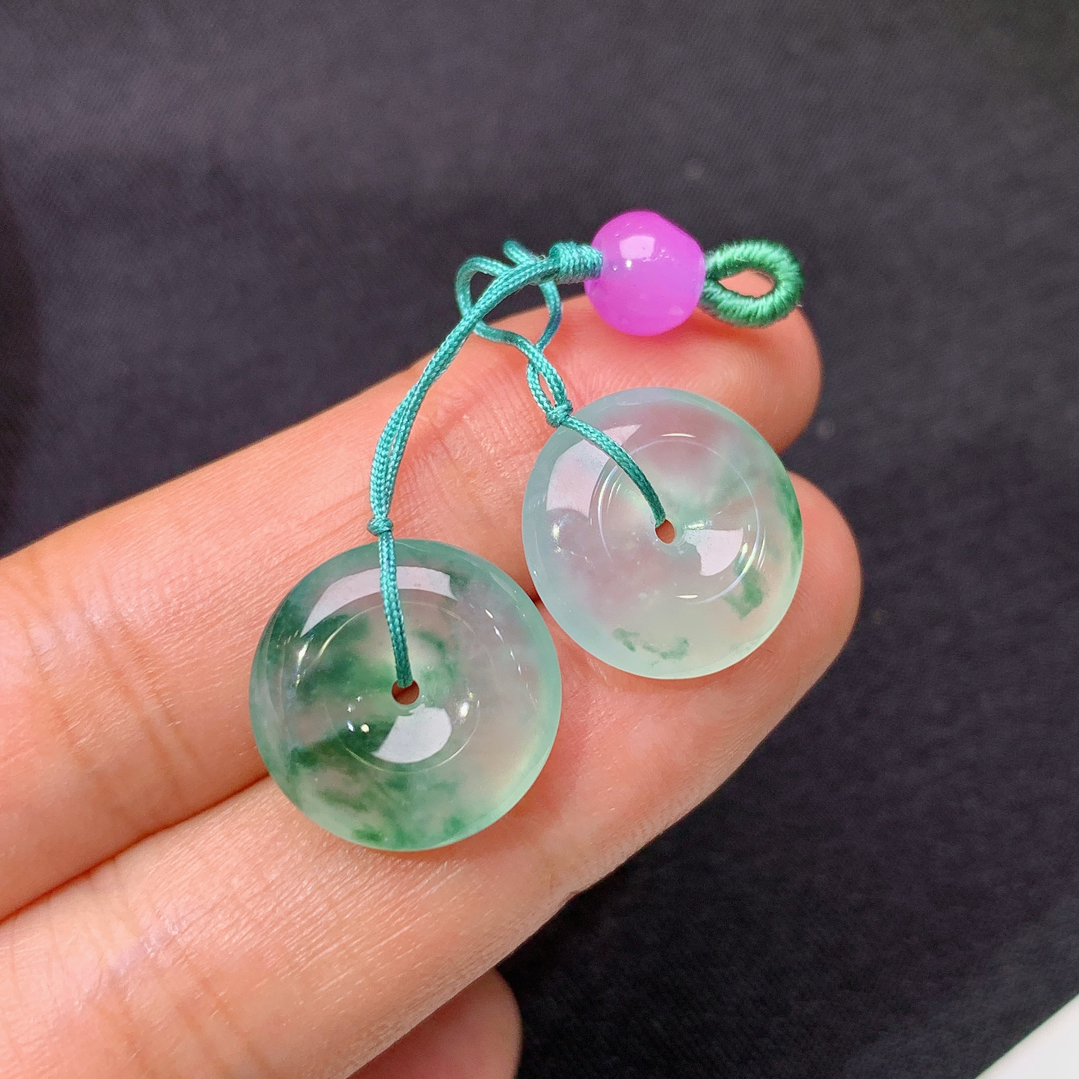 冰飘花平安扣一对，镶嵌佳品，冰润细腻，种水足 Zha 整体尺寸14.6*4.1