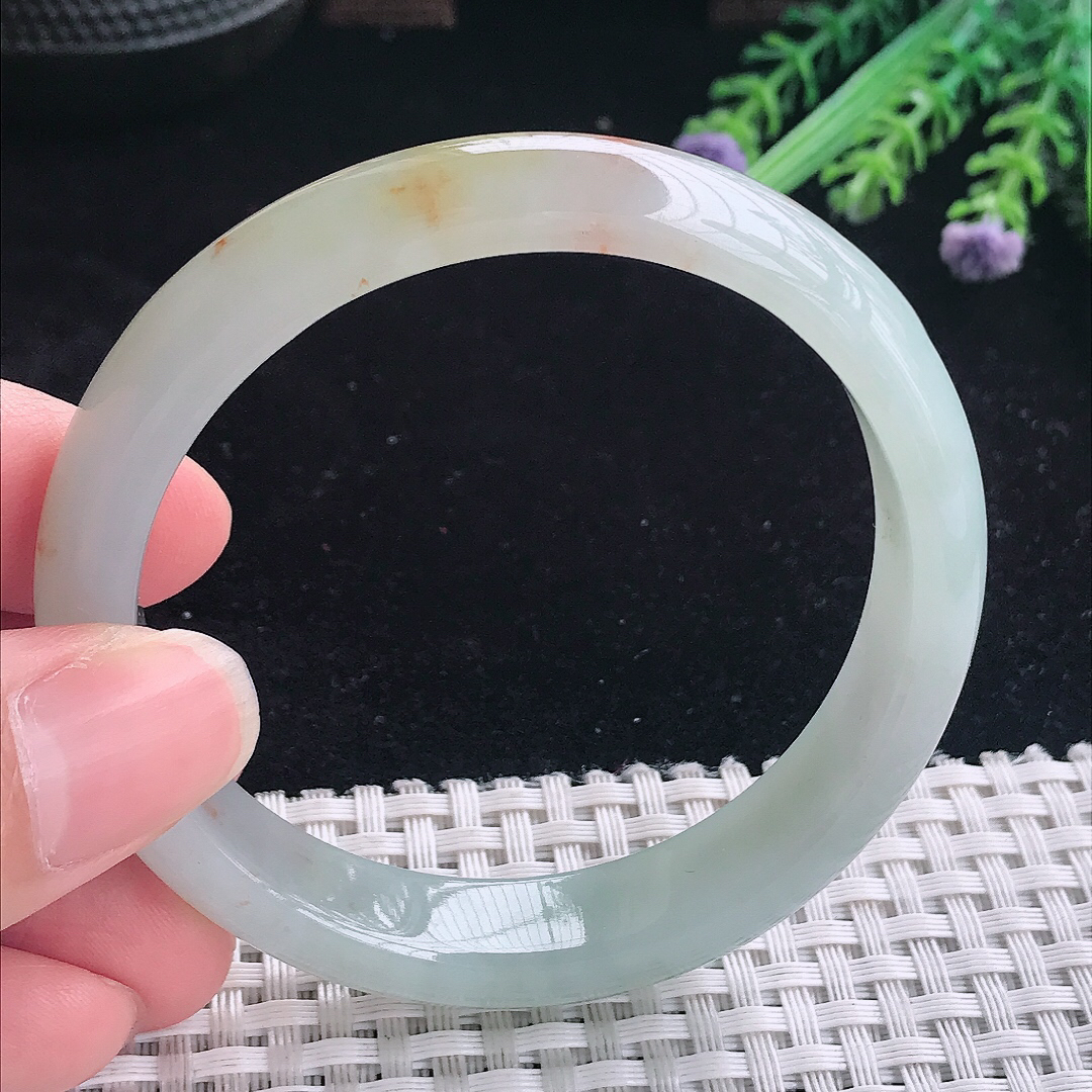 实拍a货翡翠56.5/12.3/7.3平安镯老坑冰胶特色洒金黄翡手镯宽边玉手镯