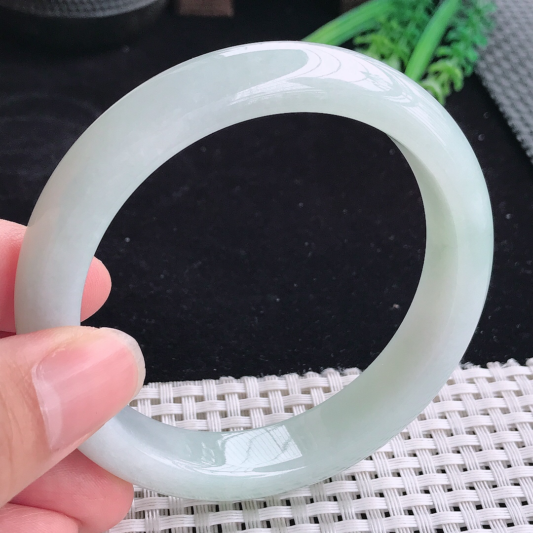 实拍a货翡翠60.5/13.3/8.8大圈口老坑冰润起胶晴底手镯玉手镯平安镯