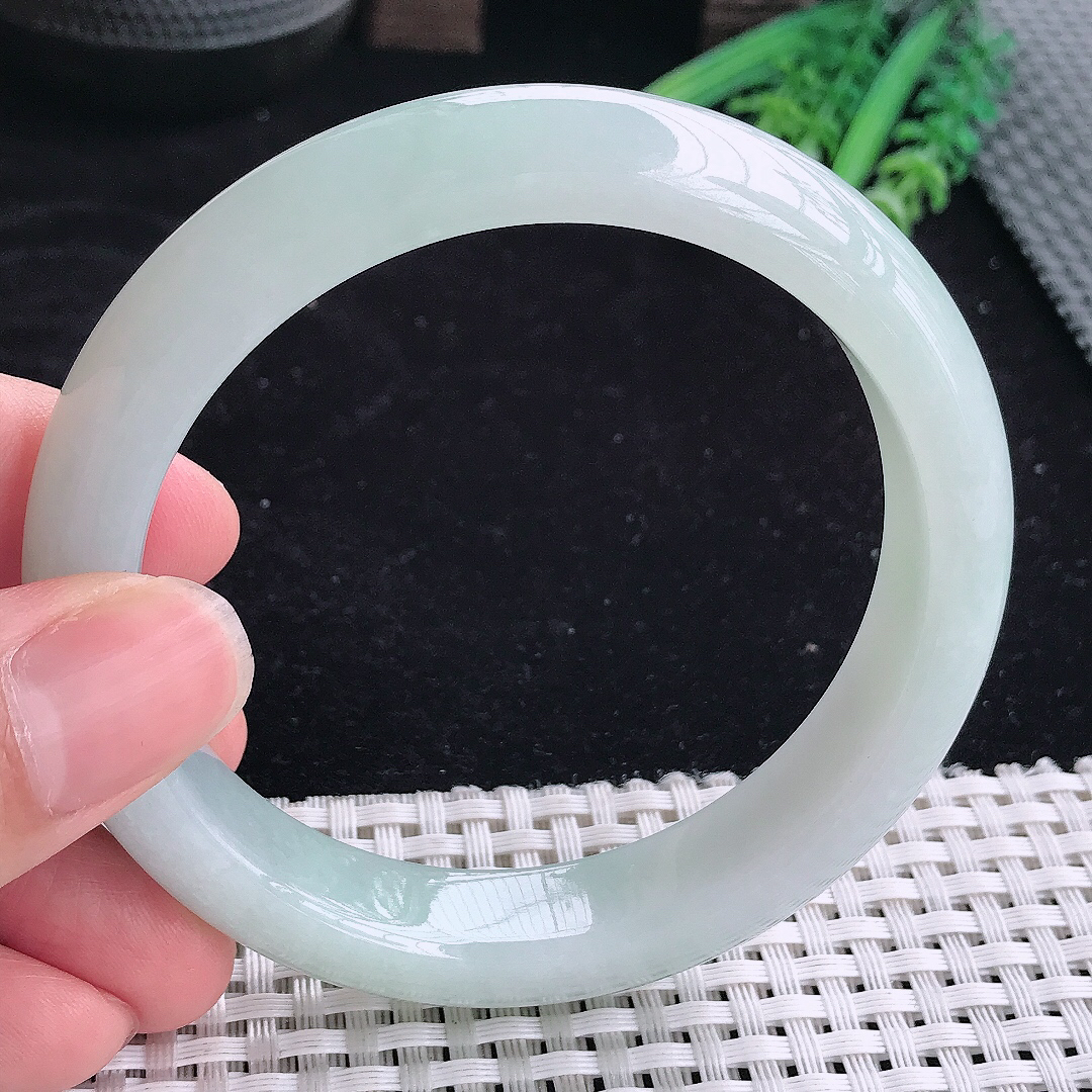 实拍a货翡翠60.5/13.3/8.8大圈口老坑冰润起胶晴底手镯玉手镯平安镯