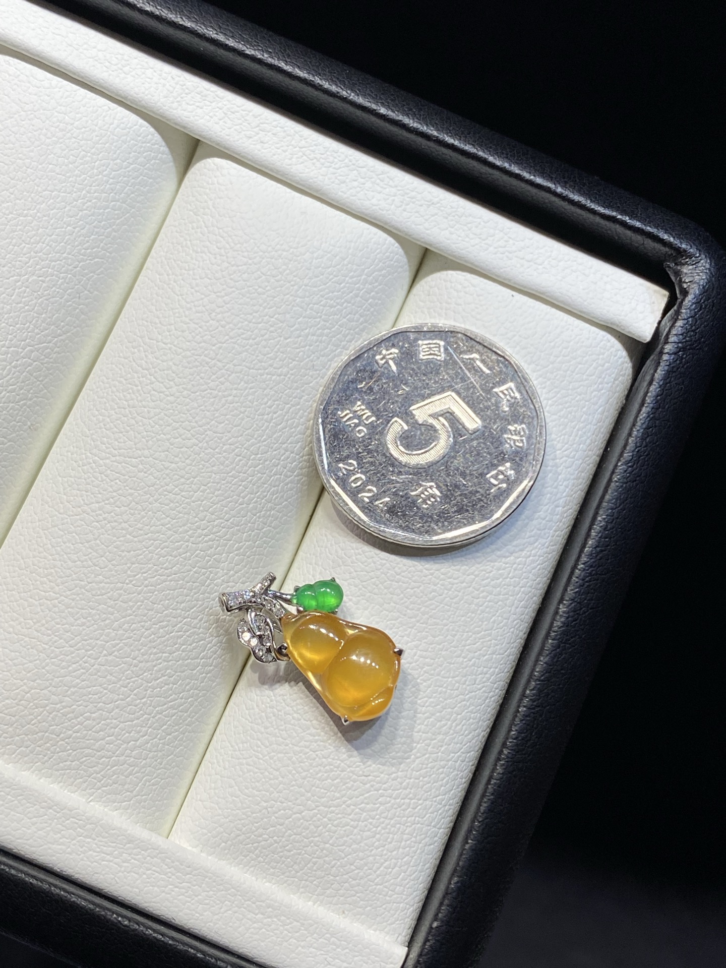 冰黄翡 葫芦 提溜 拼色 撞色 18k, 整体尺寸17-8-4.2