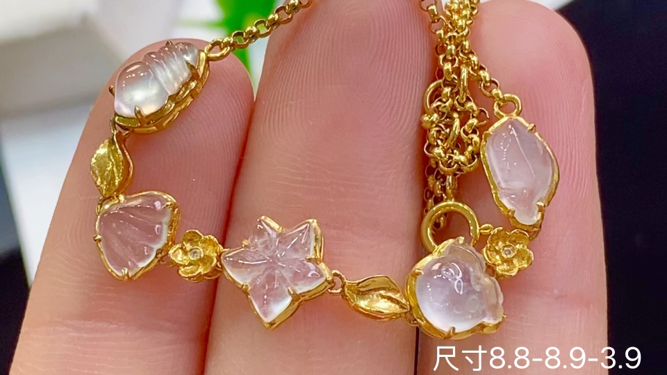 ️玫瑰][玫瑰] 18k金+钻玻璃种手链，，8.8-8.9-3.9
