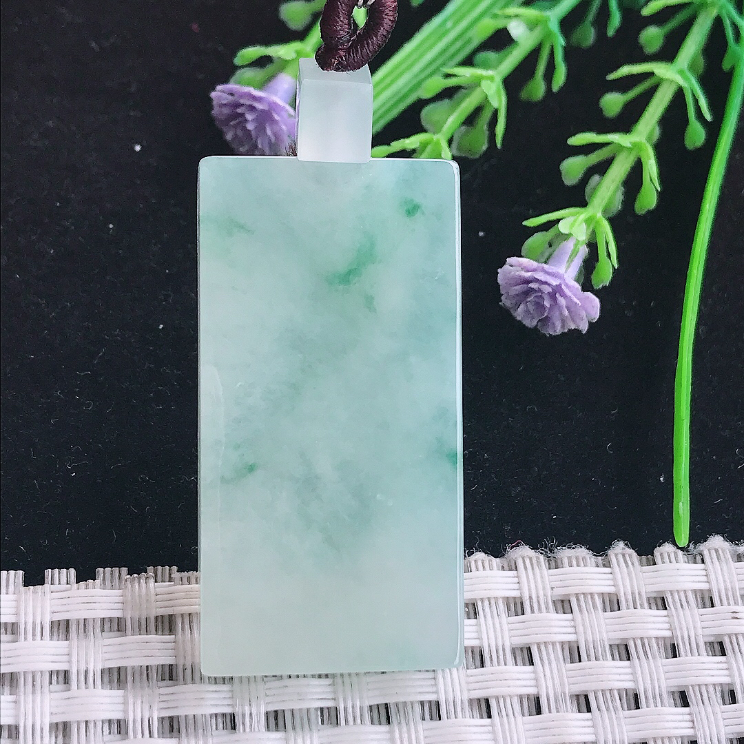 实拍A货翡翠40.3/20.5/5.9老坑冰透起胶冰飘花无事牌吊坠翡翠玉挂件