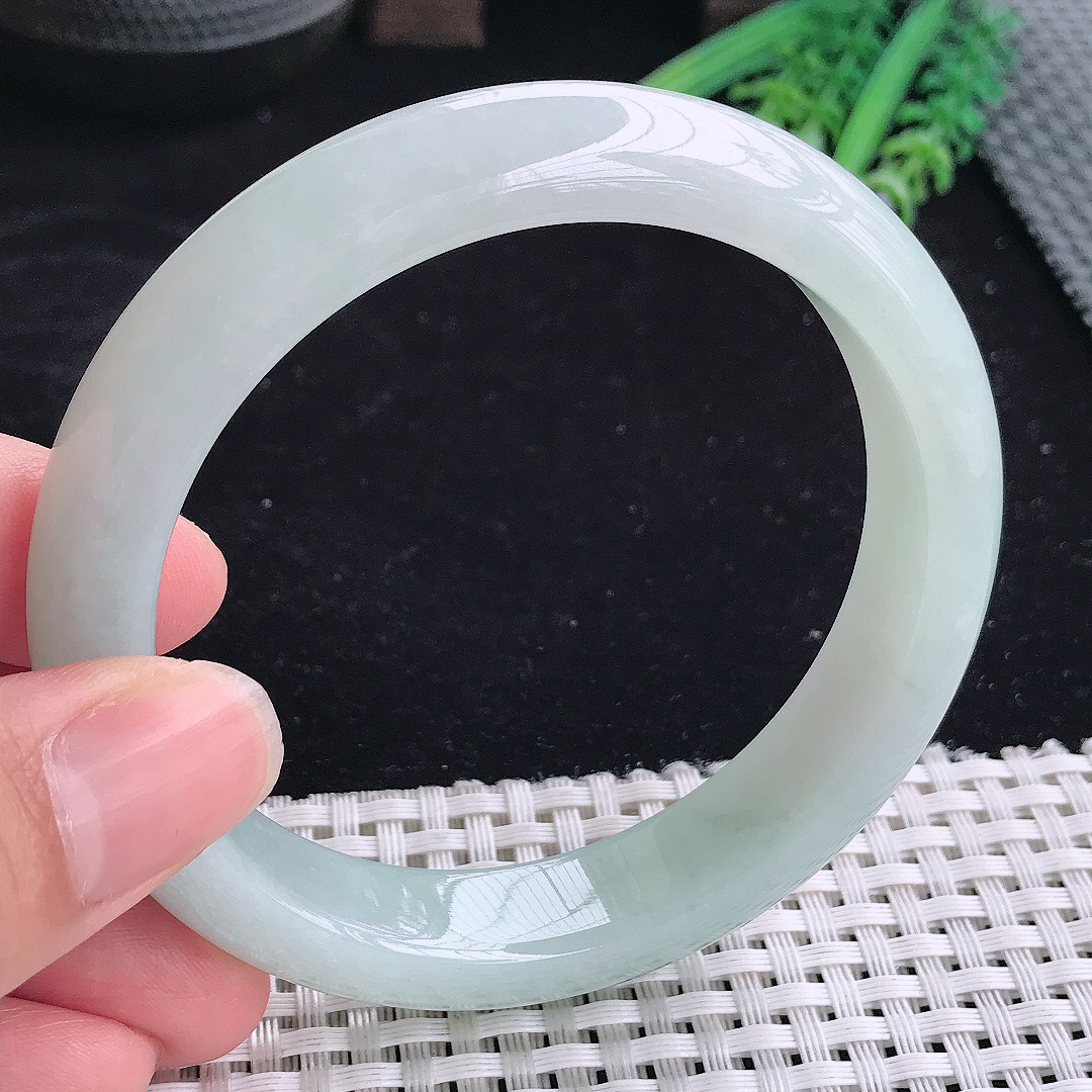 实拍a货翡翠60.5/13.3/8.8大圈口老坑冰润起胶晴底手镯玉手镯平安镯