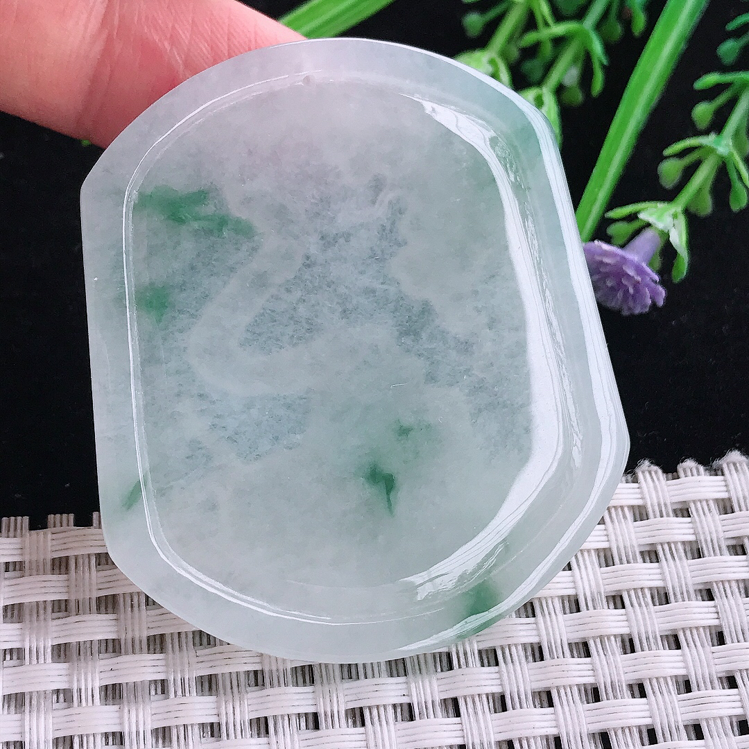 实拍a货翡翠54/47/5.8老坑冰润冰飘花招财鼠吊坠天然翡翠玉坠生肖鼠