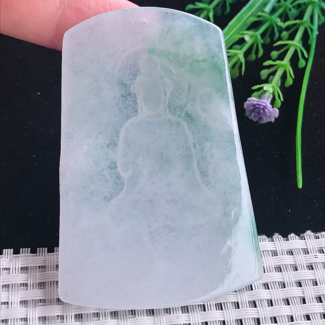实拍A货翡翠70.8/48.5/5老坑秀气冰润飘花普贤菩萨吊坠翡翠玉挂件