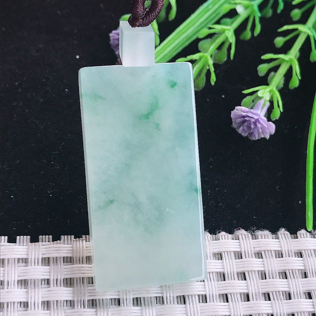 实拍A货翡翠40.3/20.5/5.9老坑冰透起胶冰飘花无事牌吊坠翡翠玉挂件
