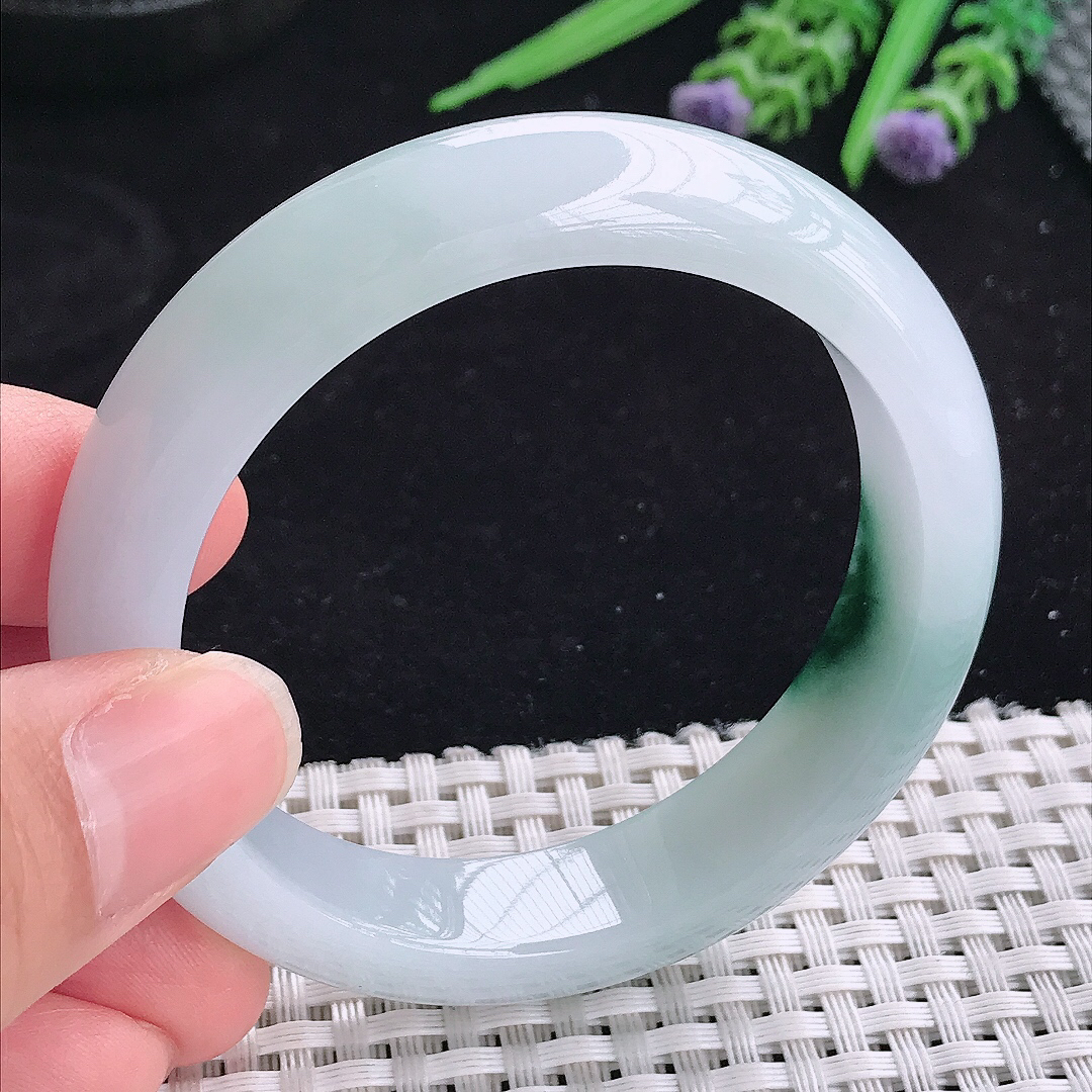 实拍a货翡翠52.5/13.2/8.3小圈口平安镯老坑冰胶飘花手镯冰晴玉手镯