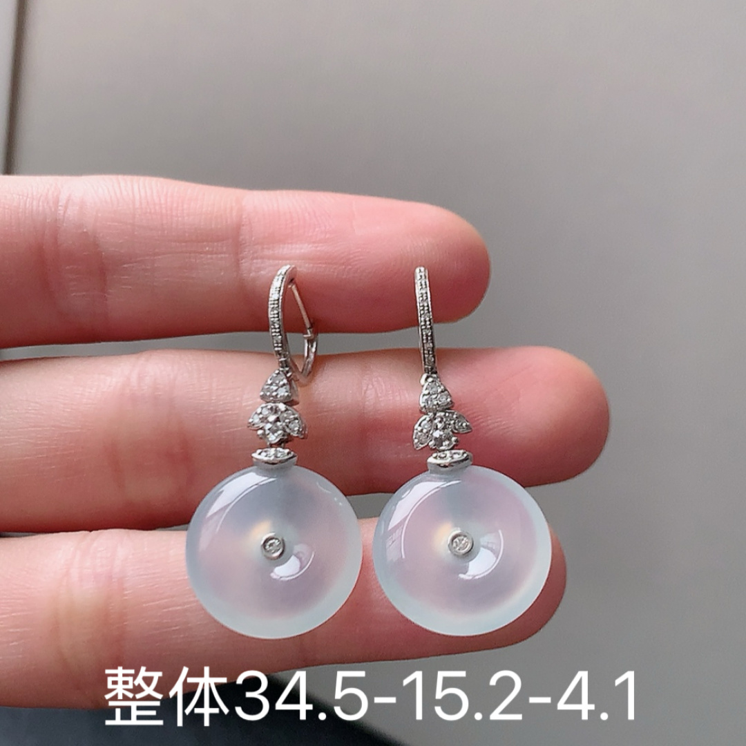 平安扣耳坠，料子细腻水润，冰润冰透，佩戴简单大方 货号51509，34.5-15.2-4.1