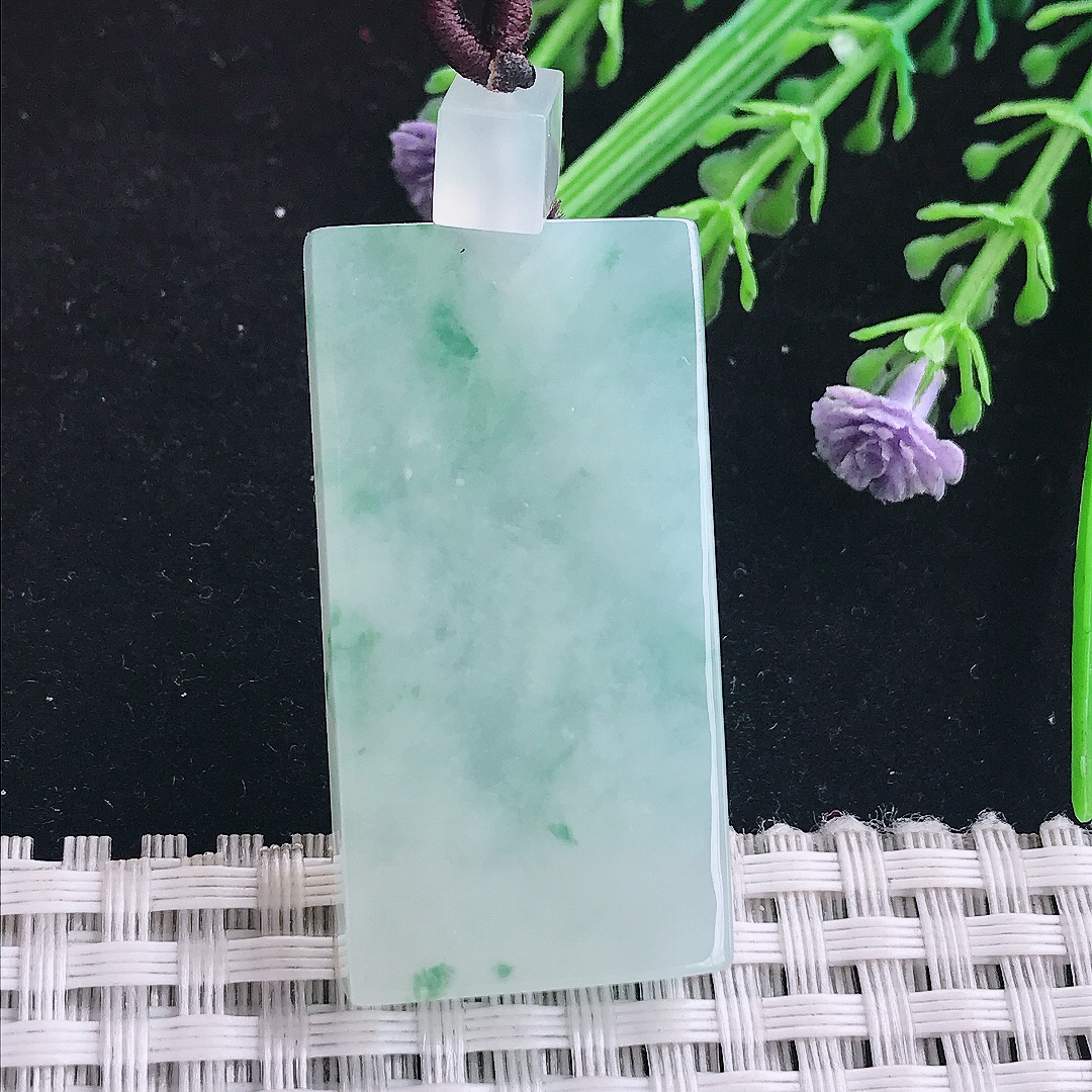 实拍A货翡翠40.3/20.5/5.9老坑冰透起胶冰飘花无事牌吊坠翡翠玉挂件