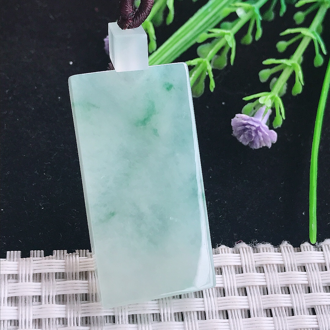 实拍A货翡翠40.3/20.5/5.9老坑冰透起胶冰飘花无事牌吊坠翡翠玉挂件