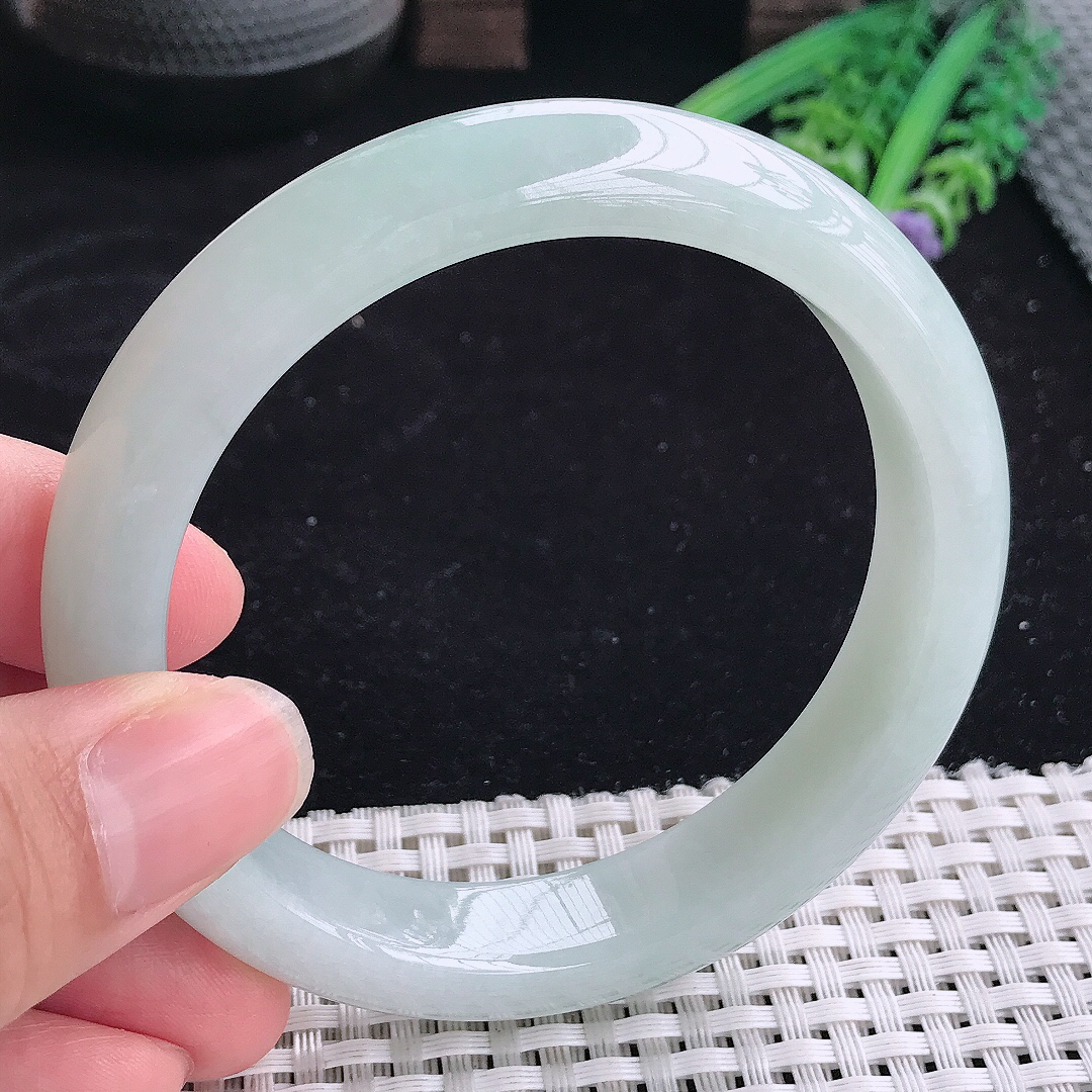 实拍a货翡翠60.5/13.3/8.8大圈口老坑冰润起胶晴底手镯玉手镯平安镯