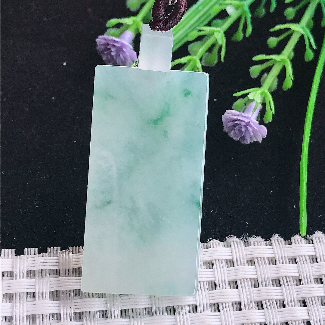 实拍A货翡翠40.3/20.5/5.9老坑冰透起胶冰飘花无事牌吊坠翡翠玉挂件