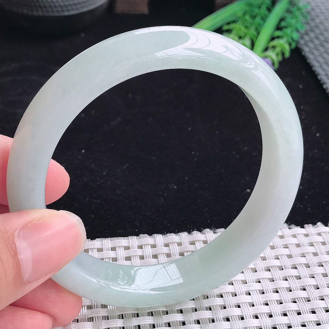 实拍a货翡翠60.5/13.3/8.8大圈口老坑冰润起胶晴底手镯玉手镯平安镯