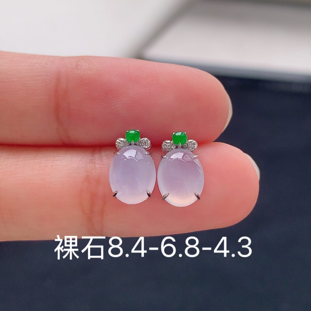 冰耳钉   种水好  冰润通透  上耳优雅大方 货号25510，8.4-6.8-4.3