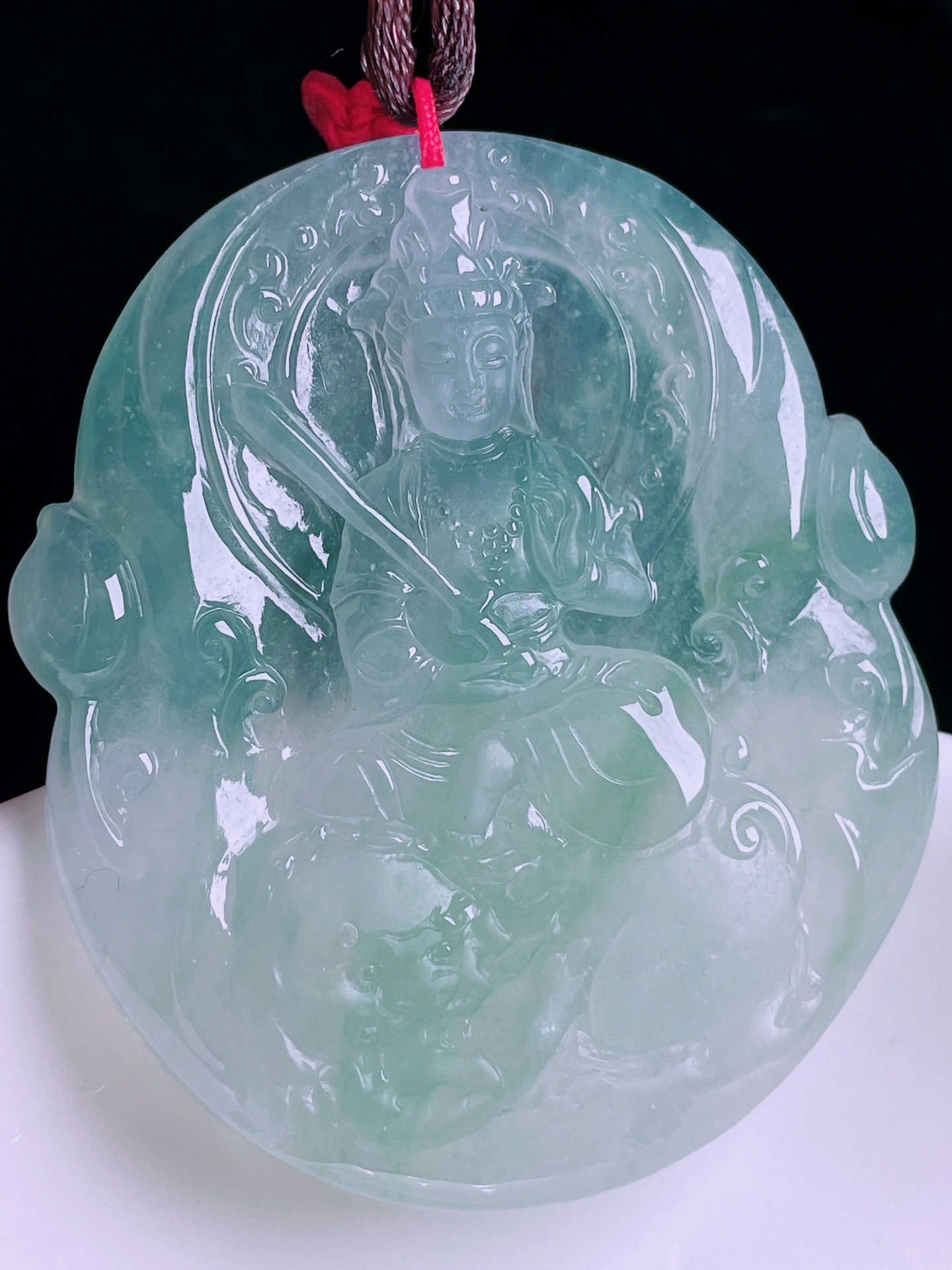 ️冰种观音，老种起光，细底通透，尺寸：50/44.5/5.8mm0512