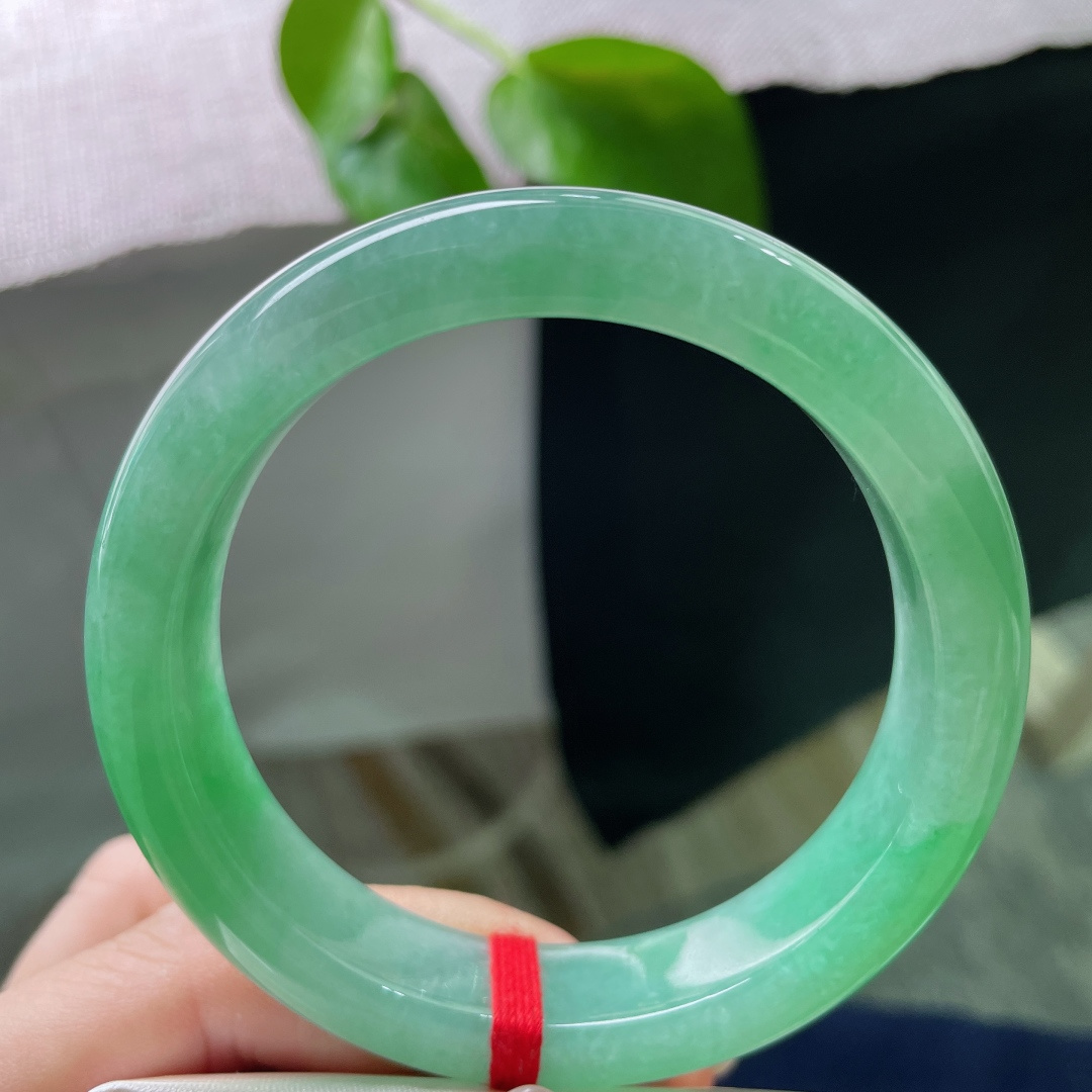 57.6/13.5/9.5，满绿正圈，种老，玉润凝霜色，翠色如远山，一点皮纹，ss51695a