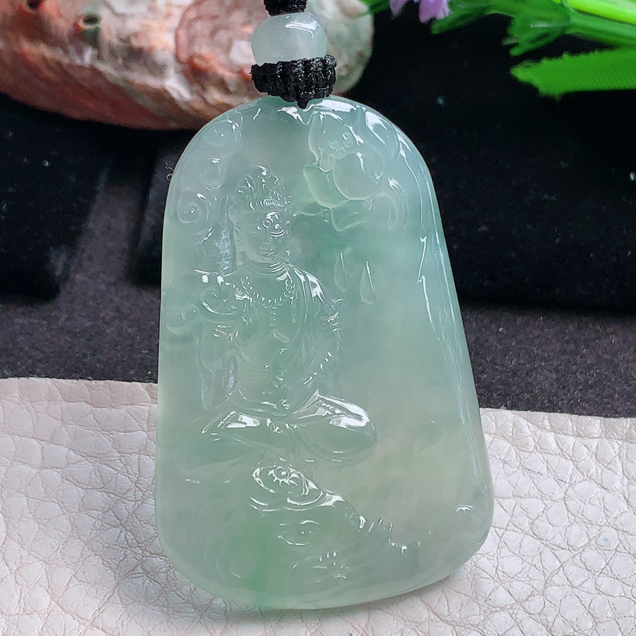 yl实拍52.5*35.5*4.6缅甸翡翠精雕冰晴普贤菩萨 生肖守护神玉吊坠