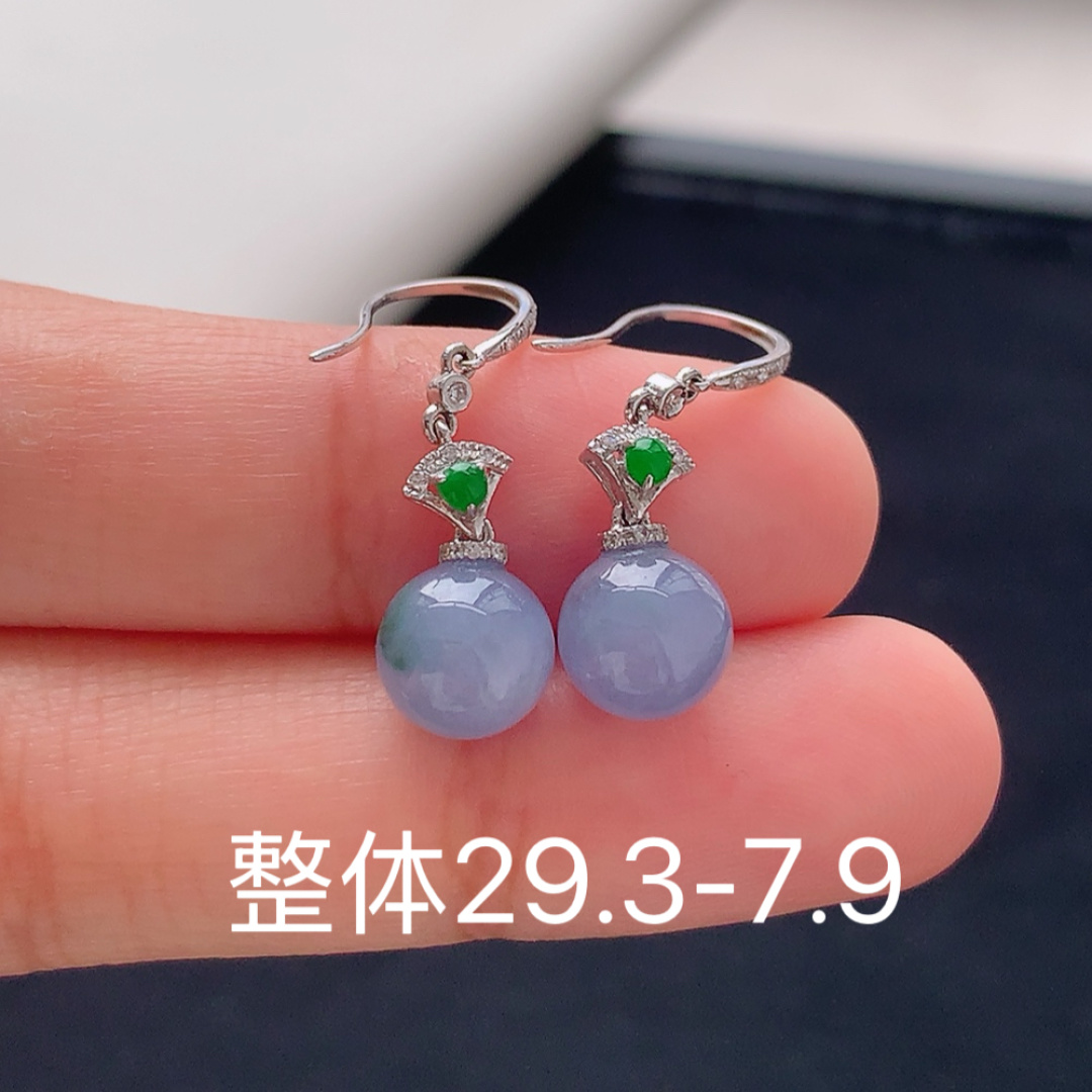 冰圆珠耳坠 品相好，冰透底子细腻，佩戴精致气质 货号27510，29.3-7.9