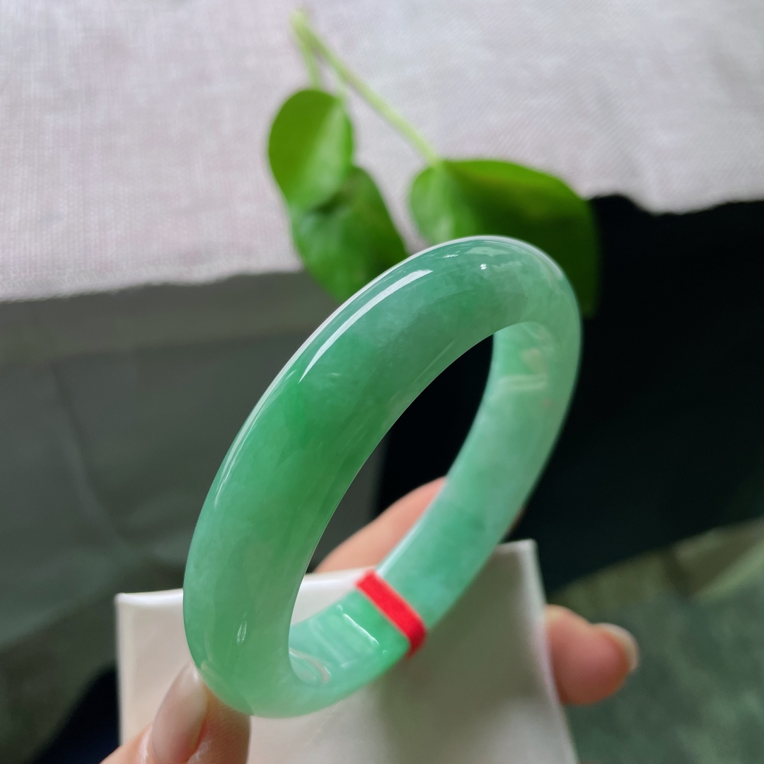 57.6/13.5/9.5，满绿正圈，种老，玉润凝霜色，翠色如远山，一点皮纹，ss51695a