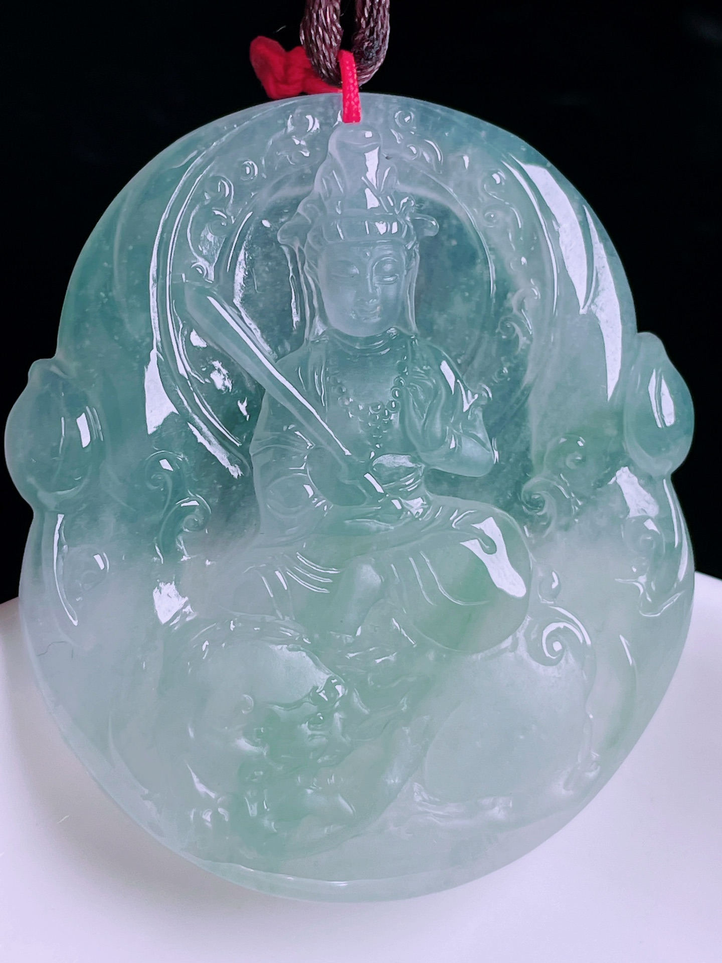 ️冰种观音，老种起光，细底通透，尺寸：50/44.5/5.8mm0512