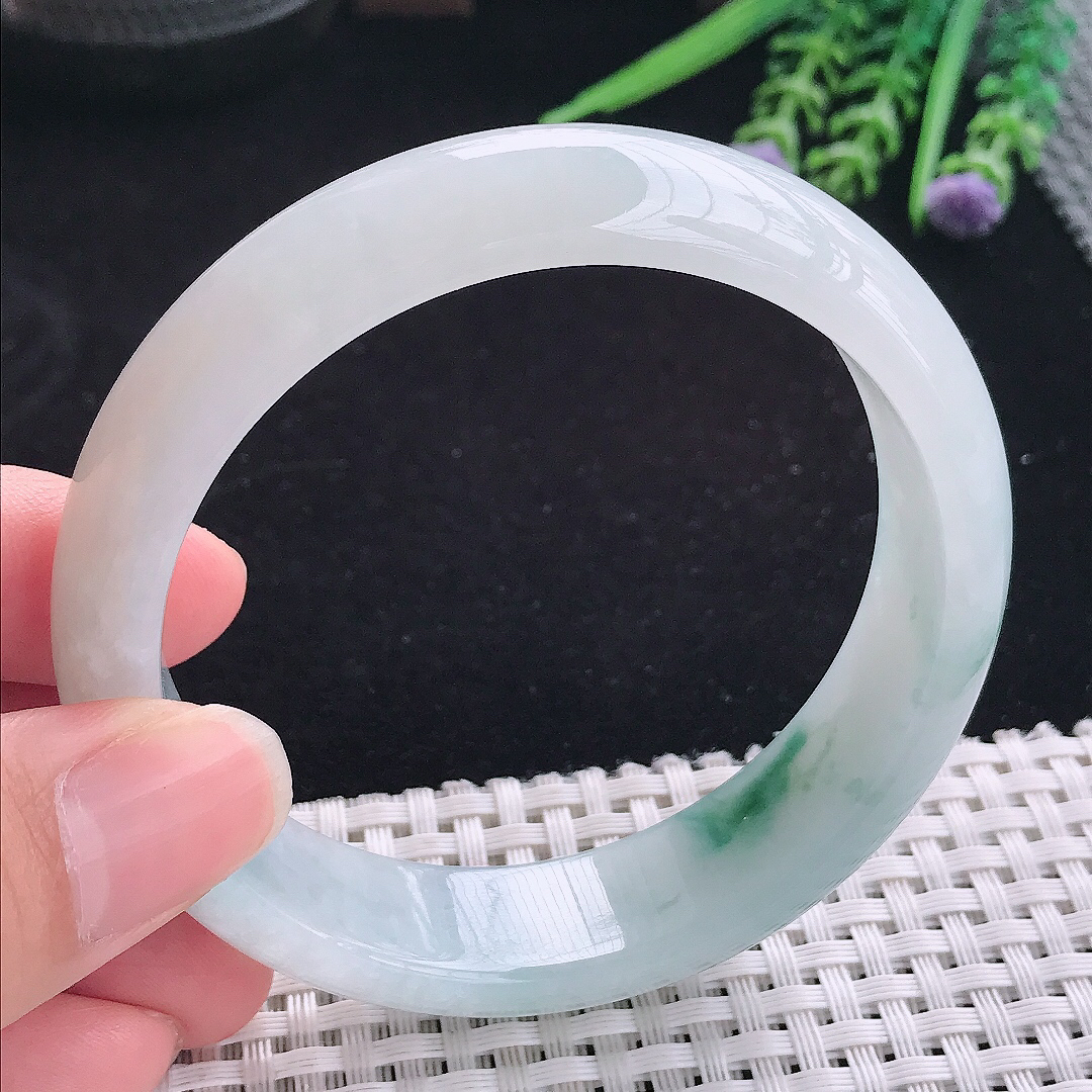 实拍a货翡翠60/15.6/7.8平安镯老坑冰飘花轮胎手镯玉手镯