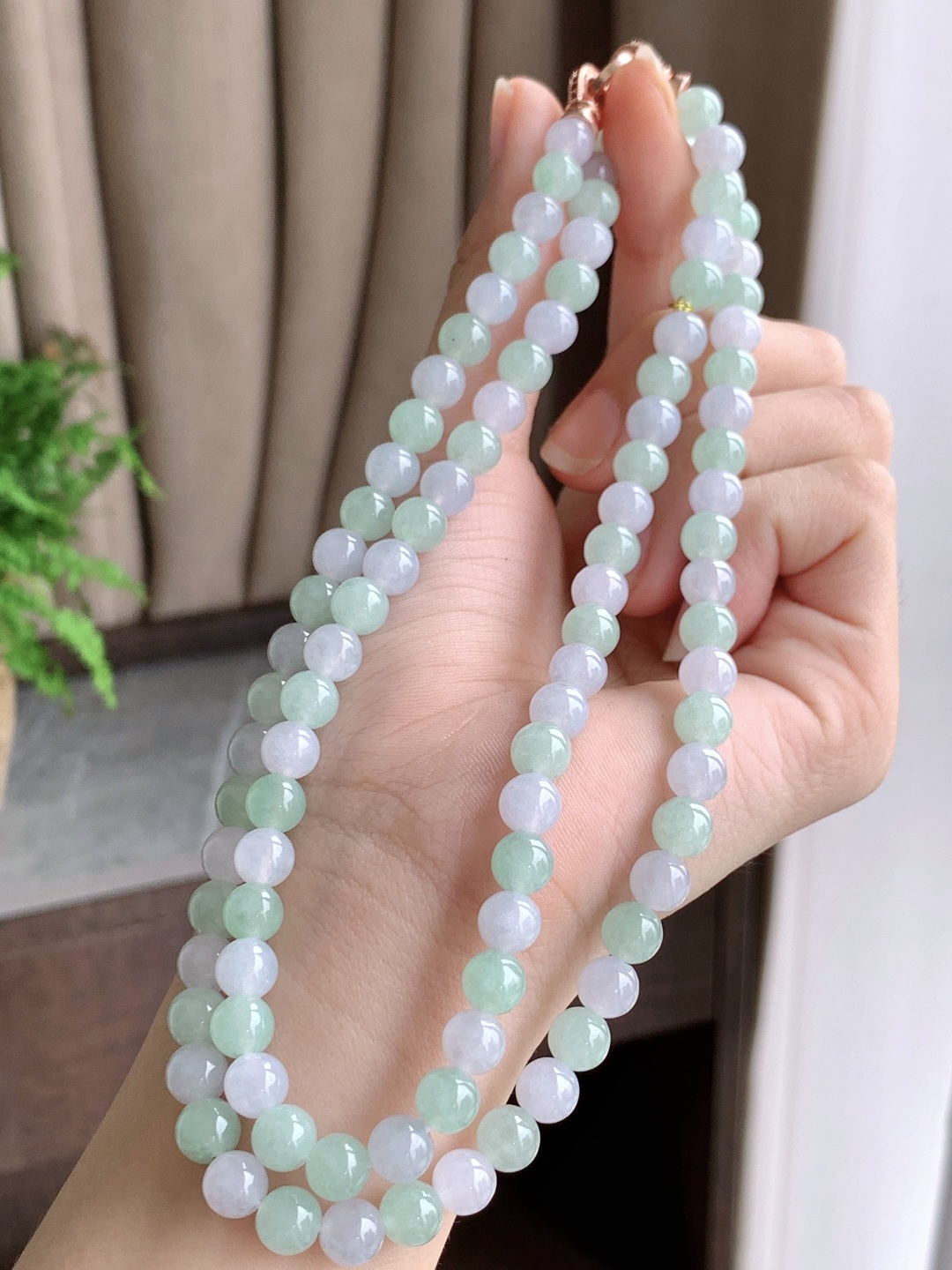 珠子 冰双彩珠链圆珠子珠链 说明 缅料 性比高 尺寸6.7mm，33cm 重量54.2克