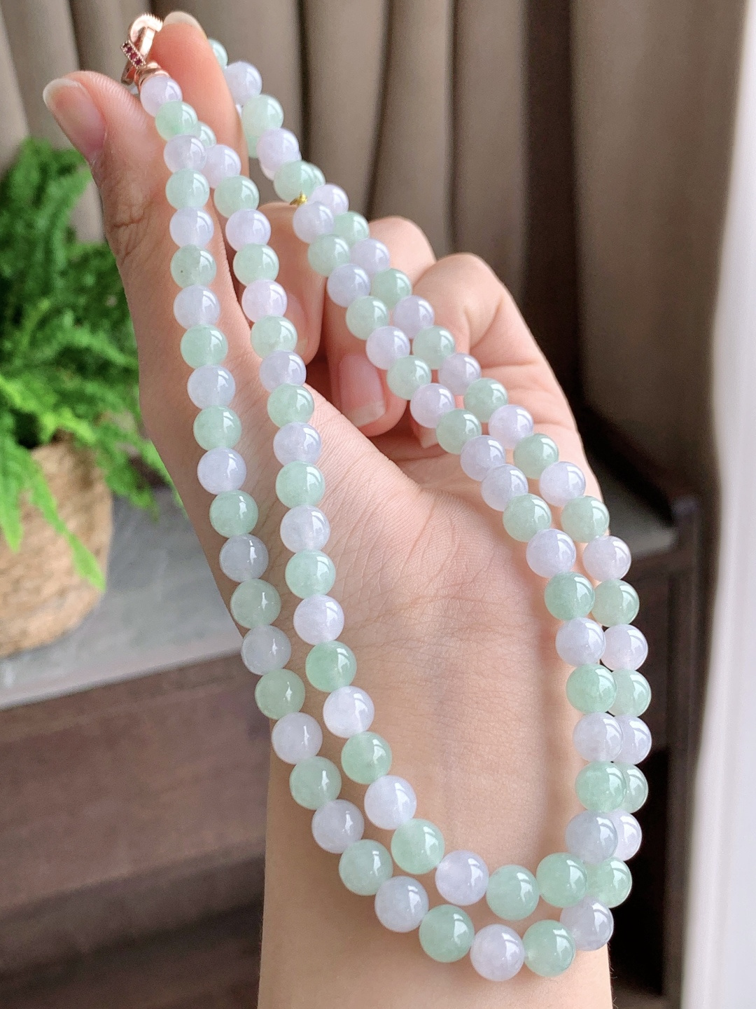 珠子 冰双彩珠链圆珠子珠链 说明 缅料 性比高 尺寸6.7mm，33cm 重量54.2克