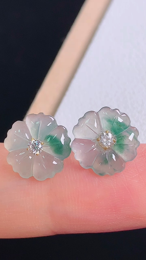 ️18K飘花花朵耳钉，无裂，尺寸:10.1-1.8mm 7