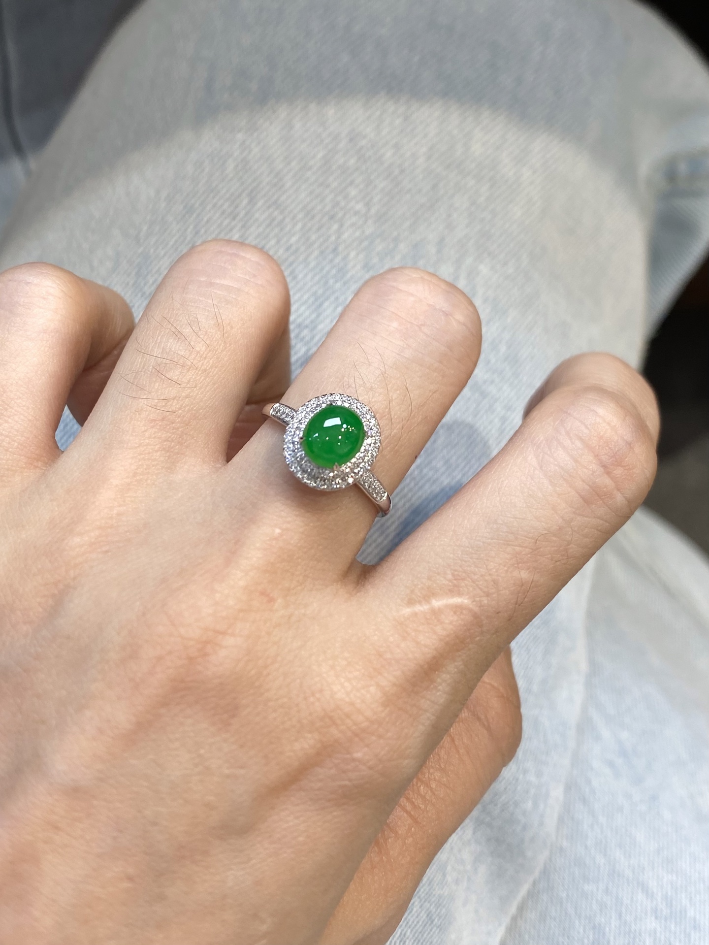 福利 冰阳绿蛋面戒指·金 整·10.9-10-8.6mm 裸·7.1-6.3-3.3mm