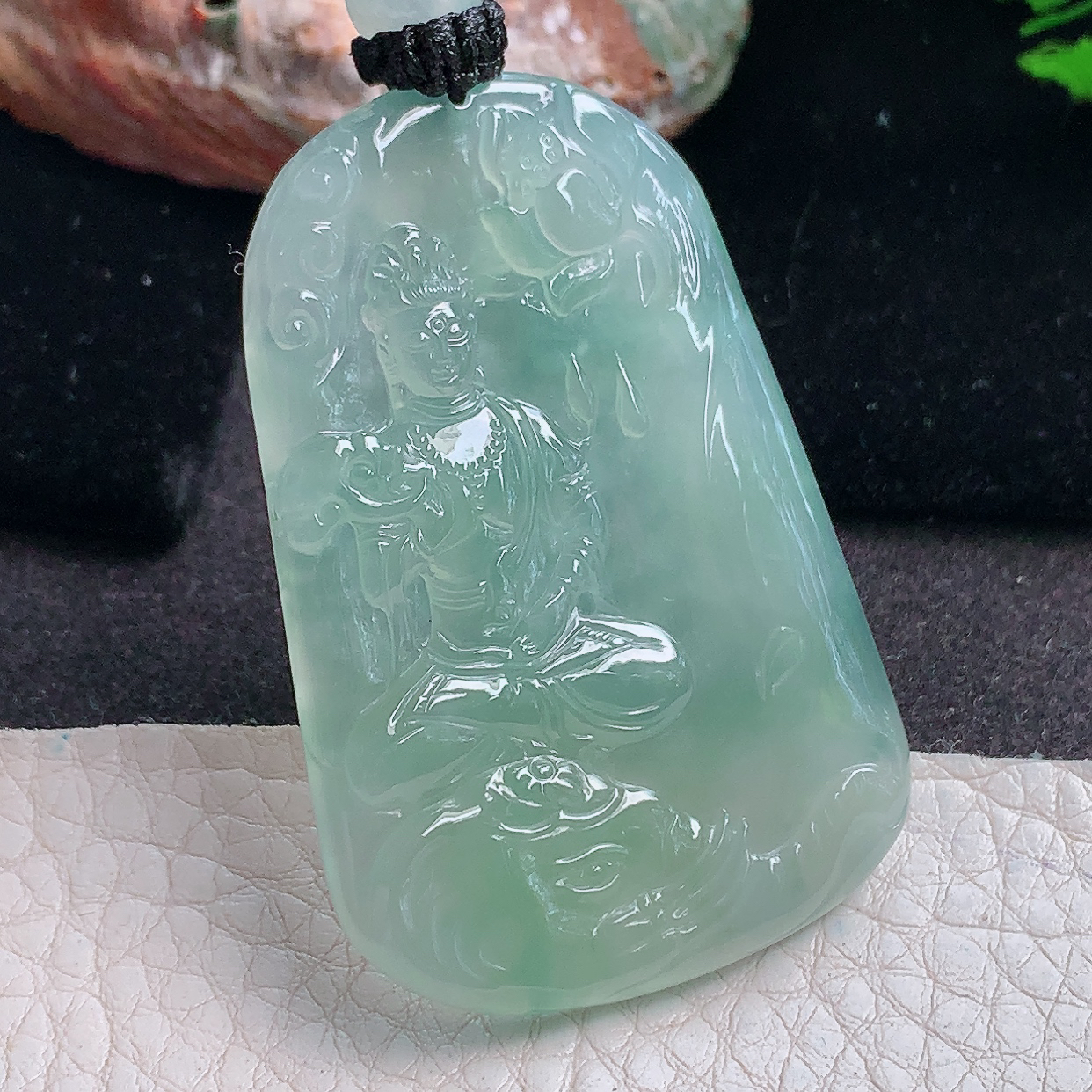 yl实拍52.5*35.5*4.6缅甸翡翠精雕冰晴普贤菩萨 生肖守护神玉吊坠