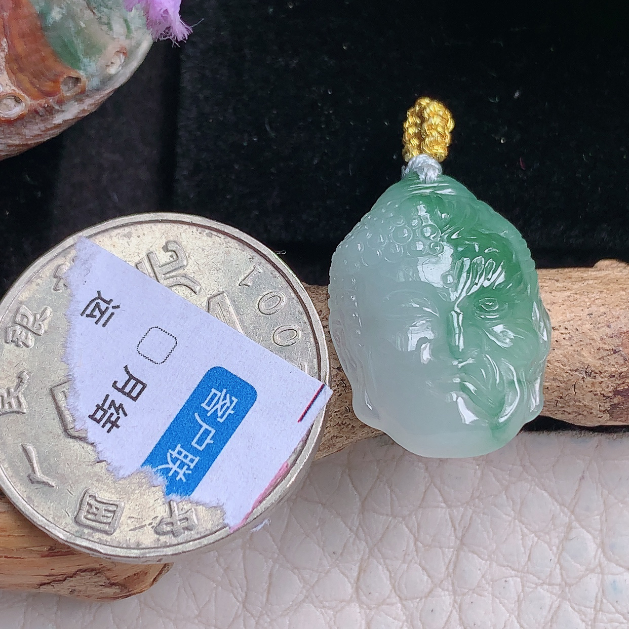 rp实拍20.6*15.6*5.3天然缅甸翡翠冰胶一念之间菩萨玉吊坠 玉挂件