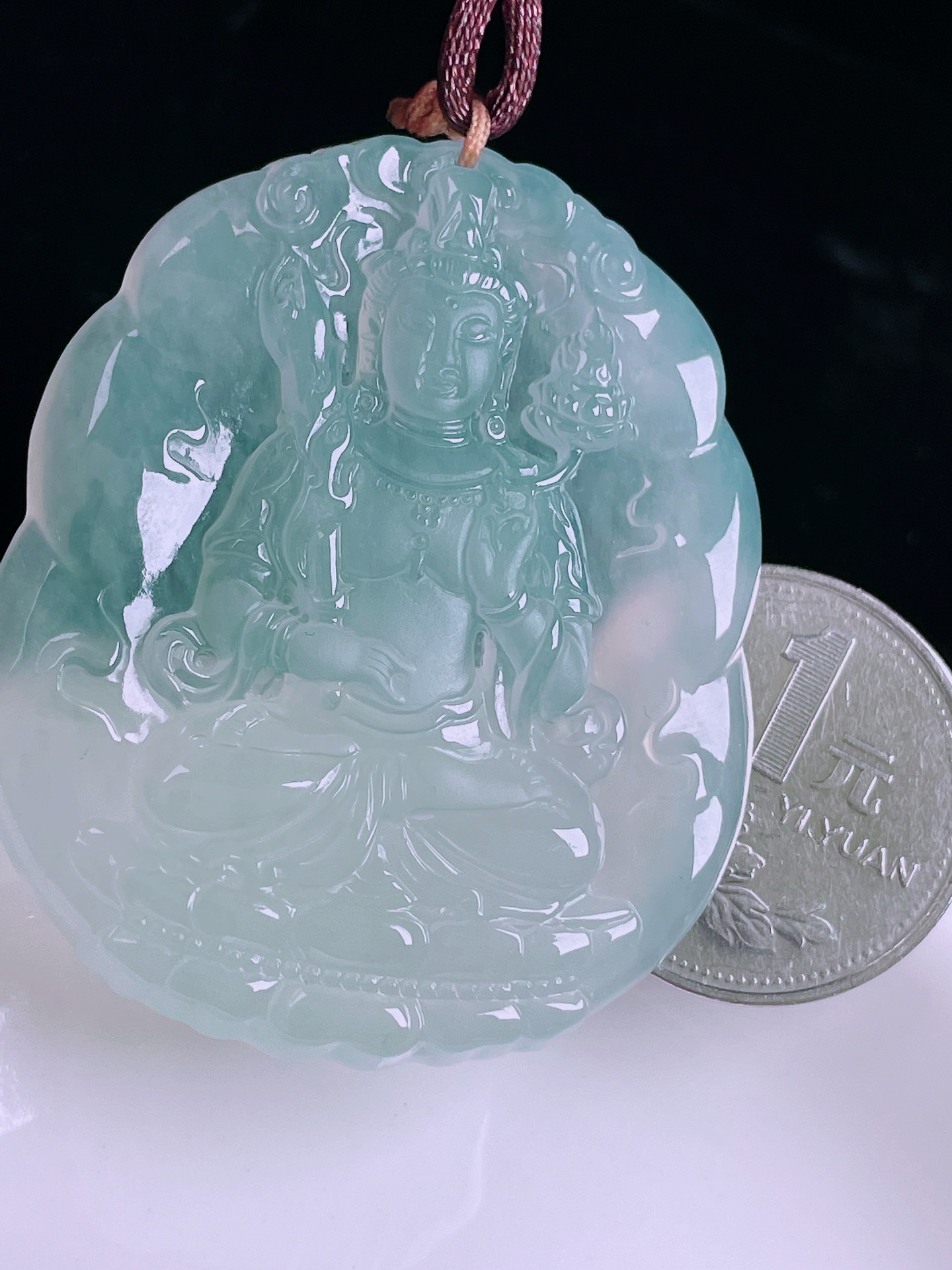 ️冰种观音，老种起光，细底通透，无裂，尺寸：50.3/42.8/6.4mm0512