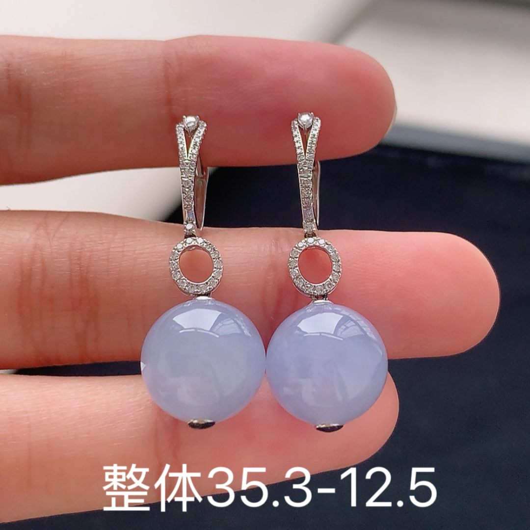 冰紫圆珠耳坠 紫味浓郁，种老无裂水润，佩戴精致优雅 货号88510，35.3-12.5