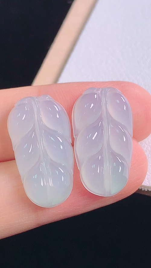 ️冰种叶子/对，无裂，尺寸:20.9-11.4-4.5mm 8