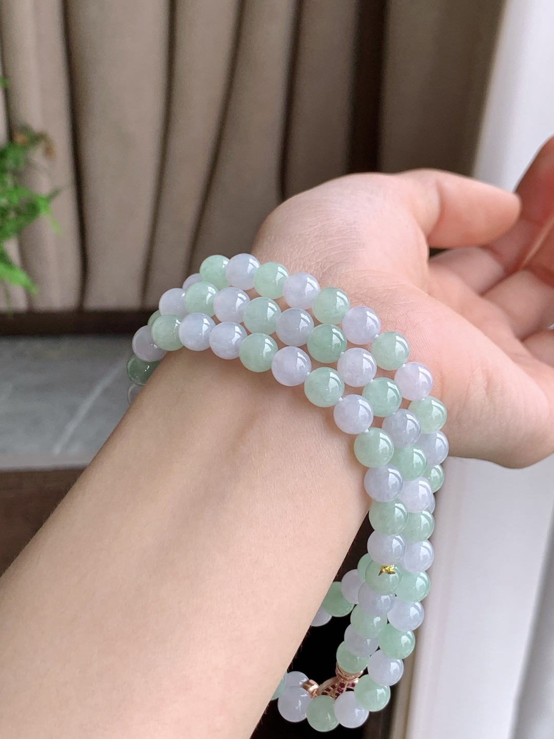 珠子 冰双彩珠链圆珠子珠链 说明 缅料 性比高 尺寸6.7mm，33cm 重量54.2克