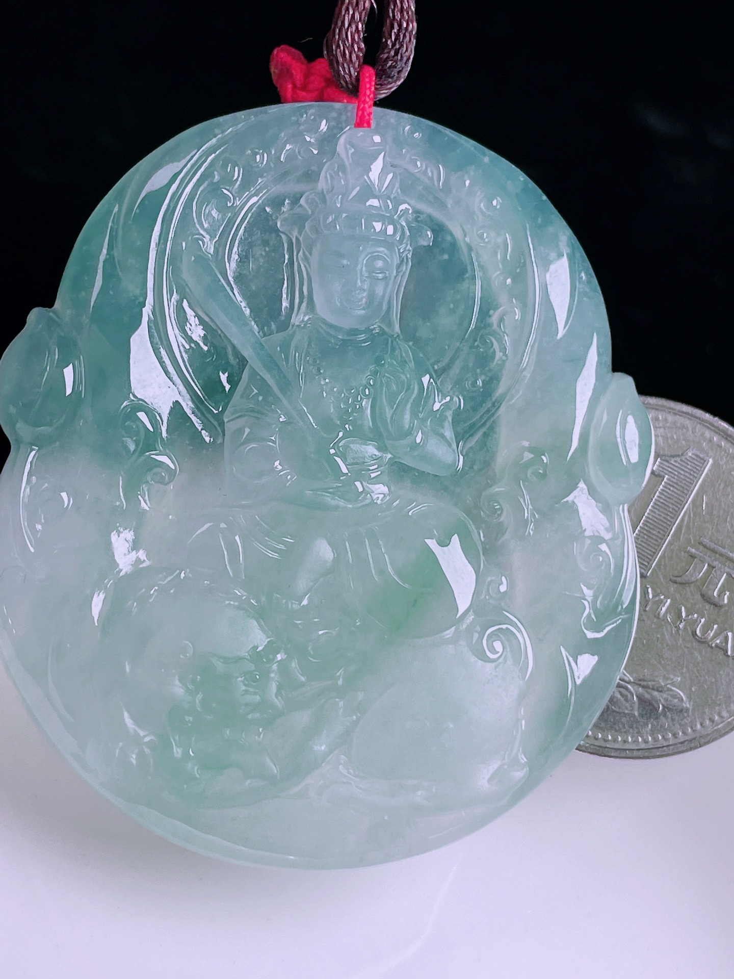 ️冰种观音，老种起光，细底通透，尺寸：50/44.5/5.8mm0512