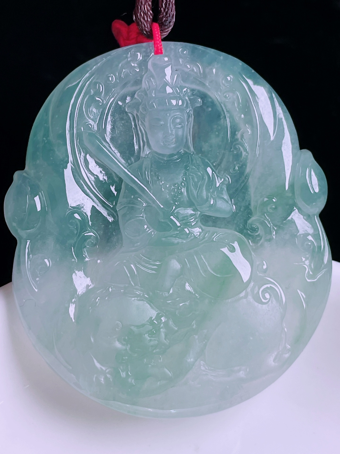 ️冰种观音，老种起光，细底通透，尺寸：50/44.5/5.8mm0512