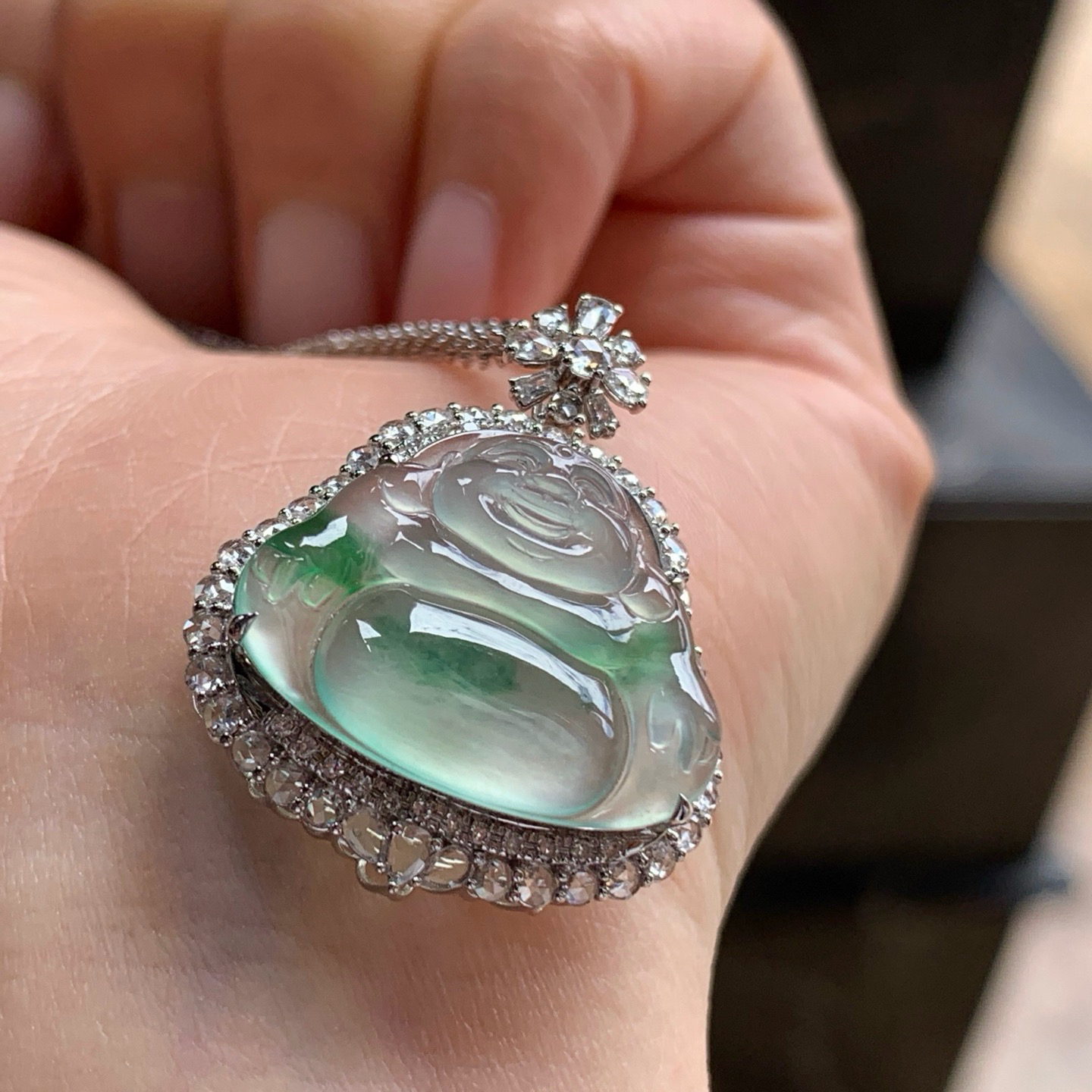 金钻镶嵌冰绿花佛公^_^冰透