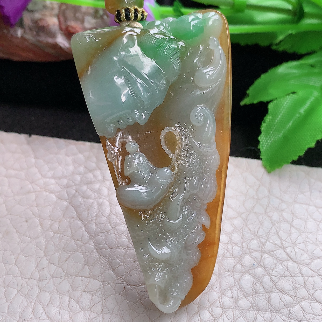 yl实拍66*35*12缅甸翡翠三彩巧雕普渡众生玉坠 一念之间特色项坠
