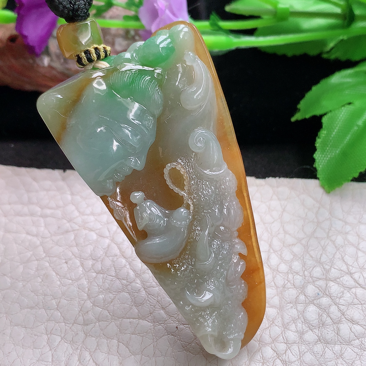 yl实拍66*35*12缅甸翡翠三彩巧雕普渡众生玉坠 一念之间特色项坠
