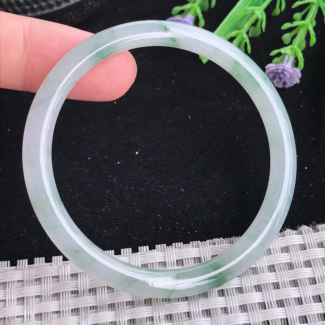 实拍a货翡翠51/5.1/6.3小圈口叮当镯老坑冰胶冰飘花细条手镯玉手镯