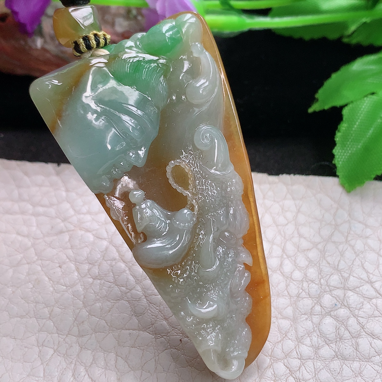 yl实拍66*35*12缅甸翡翠三彩巧雕普渡众生玉坠 一念之间特色项坠
