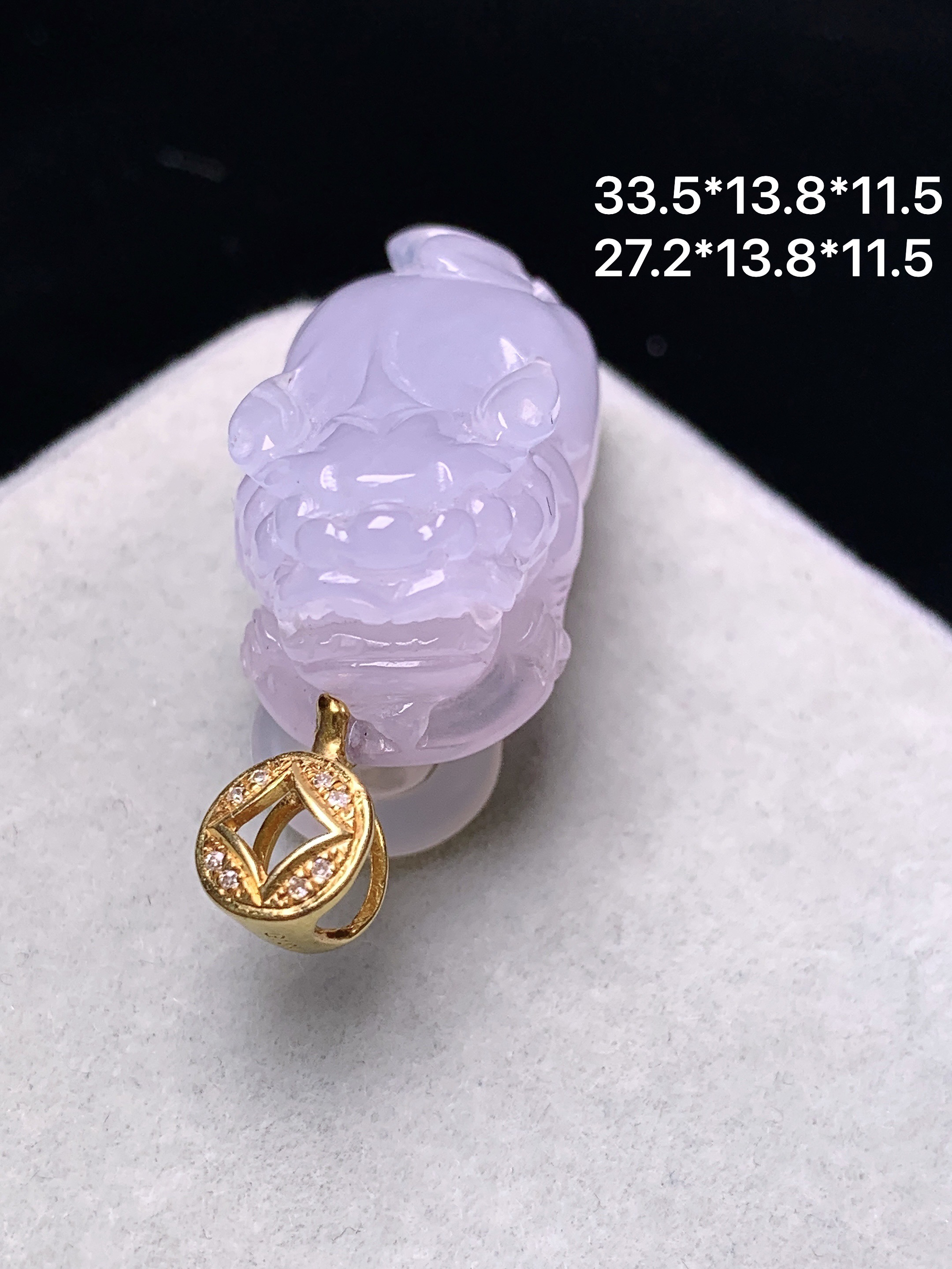 18k金钻镶嵌紫罗兰貔貅吊坠 玉质细腻 色泽艳丽清新 水润亮眼 整体尺寸33.5*13.8*11.5 f4