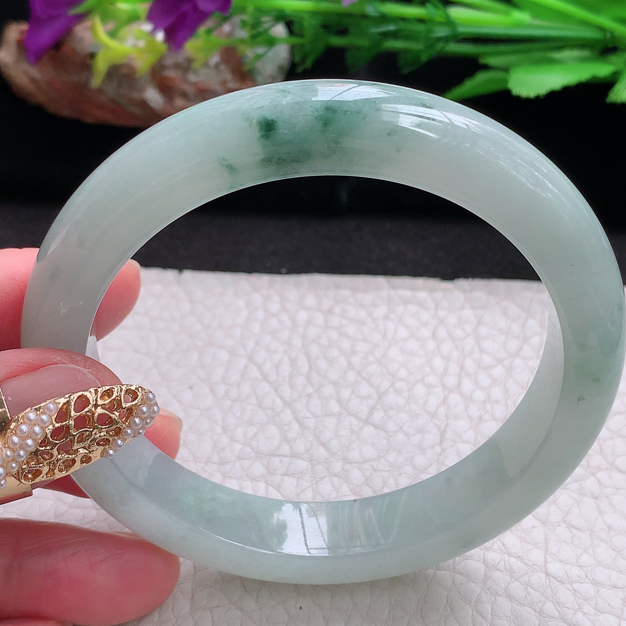 fl大圈口60*12.5*9平安镯 缅甸翡翠a货玉手镯冰飘花正圈玉手环
