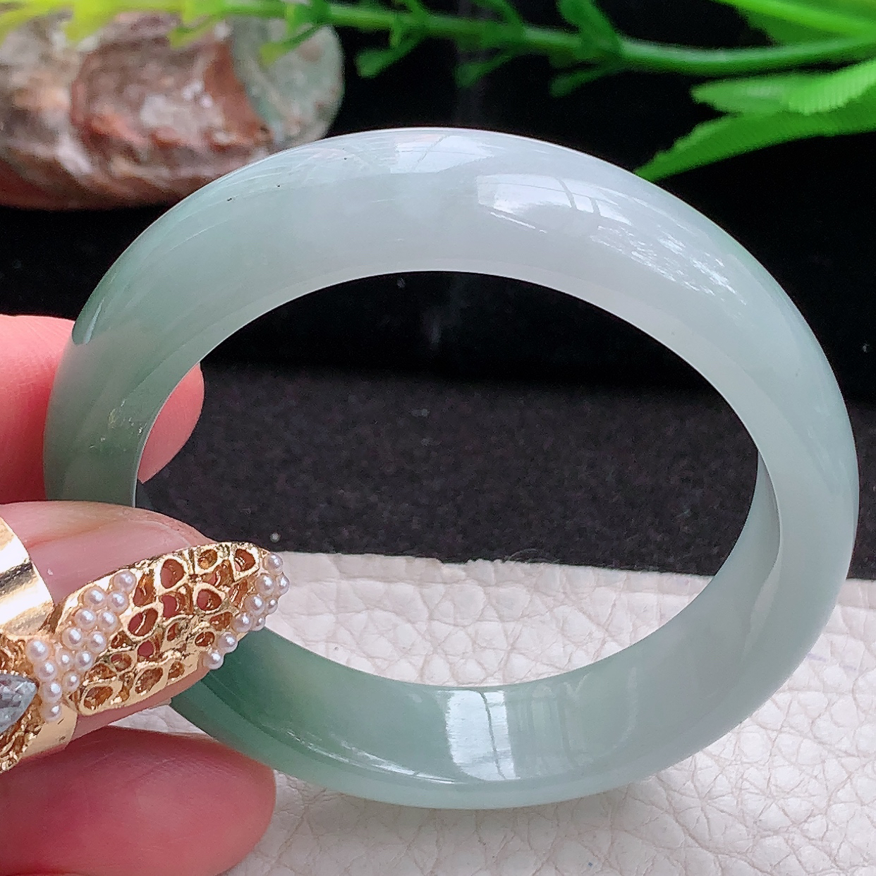 yh小圈口53.2*45.6*12.5*6.6贵妃招财镯 缅甸翡翠a货玉手镯半山水蛋形玉手环